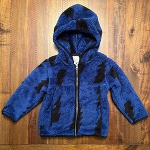 NWOT Hanna Andersson Blue & Black Lightning Marshmallow Fleece Hooded Zip-up